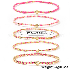 5Pcs 5 Styles Bohemian Style Glass Seed Bead & Brass Beads Stretch Bracelets Set for Women&nbsp;XX3462-6