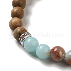 6mm Round Sandalwood and Synthetic Shoushan Stone Beaded Stretch Bracelets&nbsp;BJEW-B080-09A