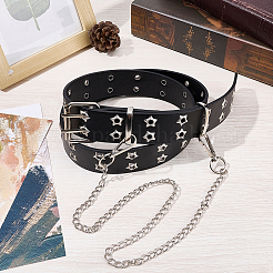 Gothic Alloy Chain Tassel Star Rivet PU Leather Waist Belts&nbsp;AJEW-WH20070-291B
