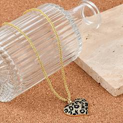 Brass Micro Pave Clear Cubic Zirconia Black Leopard Print Heart Pendant Necklaces for Women&nbsp;NJEW-M079-02G