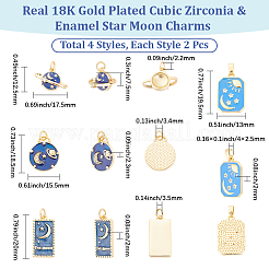 8Pcs 4 Styles Brass Micro Pave Cubic Zirconia Pendants&nbsp;KK-BBC0028-82