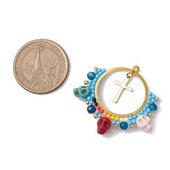 Glass Seed Beads & Faceted Round Natural Dyed Agate & Synthetic Turquoise Skull Pendants&nbsp;PALLOY-MZ00370