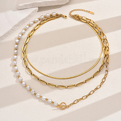 Baroque Style 201 Stainless Steel & Brass & Imitation Pearl 3 Layered OT Buckle Necklaces for Women&nbsp;EE6701