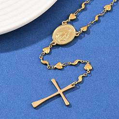 201 Stainless Steel Rosary Bead Necklaces&nbsp;NJEW-B143-06G