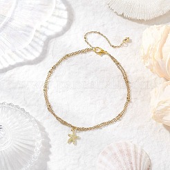 Alloy Starfish Charm 304 Stainless Steel Satellite Chain Double Strand Anklets for Women&nbsp;AJEW-AN00756