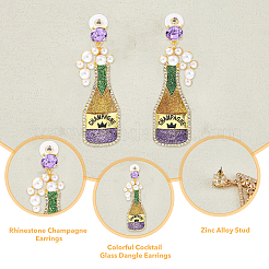 4 Pairs 4 Styles Rhinestone & Plastic Pearl Glass Wine Glass Dangle Stud Earrings&nbsp;EJEW-FI0001-70