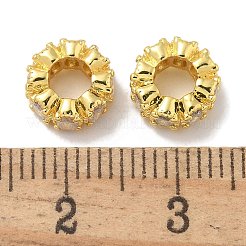 Brass Micro Pave Clear Cubic Zirconia Rondelle European Beads&nbsp;KK-L224-034G