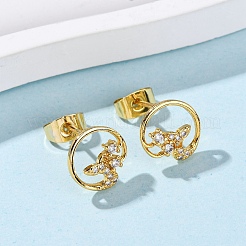 Brass Micro Pave Clear Cubic Zirconia Stud Earrings&nbsp;LS-EJEW-D328-04G-02