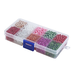 Christmas Mix Baking Paint Crackle Glass & Glass Pearl Bead Sets&nbsp;HY-X0009-10mm-04