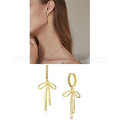 1 Pair Bowknot Brass Micro Pave Clear Cubic Zirconia Hoop Earrings for Women&nbsp;EJEW-SZ0002-04G