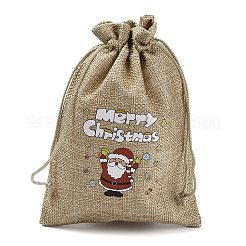 Christmas Printed Burlap Packing Pouches Drawstring Bags&nbsp;LS-ABAG-Q053-02B-07