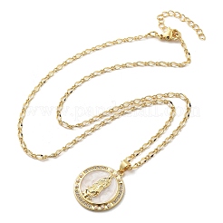 Flat Round with Virgin Mary Brass Micro Pave Cubic Zirconia Pendant Necklaces&nbsp;NJEW-S385-03A-G