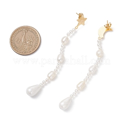 Moon & Star 304 Stainless Steel Cultured Freshwater Pearl Dangle Stud Earrings&nbsp;EJEW-TA00769