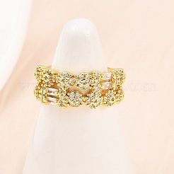 Brass Micro Pave Cubic Zirconia Cuff Rings for Women&nbsp;RJEW-Z113-50G
