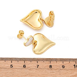 Heart Brass Shell Dangle Stud Earrings&nbsp;KK-D363-20G