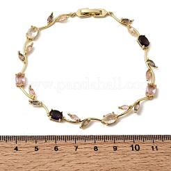 Leaf Brass Micro Pave Cubic Zirconia Link Chain Bracelets for Women&nbsp;BJEW-D455-01G-05