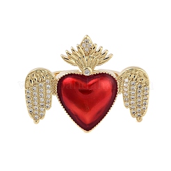 Rack Plating Heart with Wing Brass Micro Pave Cubic Zirconia Open Cuff Rings for Women&nbsp;RJEW-B064-02G-01