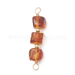 3Pcs 3 Styles Natural Amber Cube Beaded Connector Charms&nbsp;PALLOY-JF04926