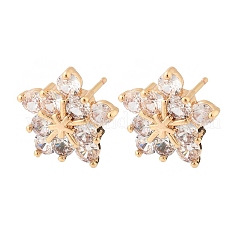 Flower Brass Micro Pave Cubic Zirconia Stud Earrings for Women&nbsp;EJEW-G428-28B-02