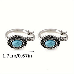 Bohemian Style Alloy Turquoise Oval Hoop Earrings&nbsp;FS-WG66729-01