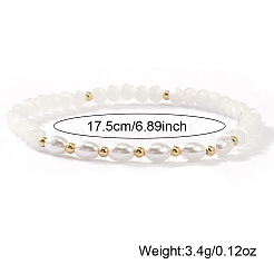Fashion Natural Freshwater Pearl & Brass & Glass Beaded Stretch Bracelets for Women&nbsp;LS-SF7008-3