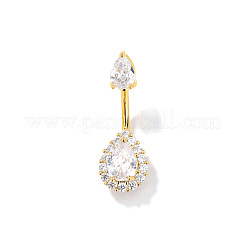 Geometric Brass Clear Cubic Zirconia Teardrop Curved Barbell Belly Button Rings for Women's Gift&nbsp;OY0687-3
