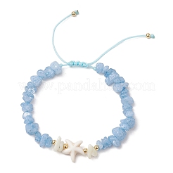 2Pcs Natural Aquamarine Chip Braided Bead Bracelets&nbsp;BJEW-JB11541-03