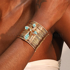 Alloy & Synthetic Turquoise & Natural Tiger Eye Beads Cuff Bangles&nbsp;FS-WGA88C7-01