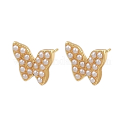 Brass ABS Plastic Pearl Butterfly Stud Earrings&nbsp;EJEW-L275-10G