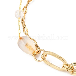 Brass Link Chain & 304 Stainless Steel Textured Dapped Chains Bracelets for Women&nbsp;BJEW-JB12481-02