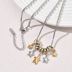Duo Tone 304 Stainless Steel 5 Star Pendant Necklaces&nbsp;SA-CBAFEB5-01GP
