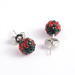 Polymer Clay Rhinestone Ball Stud Earrings&nbsp;EJEW-O041-02