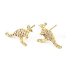 Brass Micro Pave Clear Cubic Zirconia Kangaroo Stud Earrings&nbsp;EJEW-F400-05G
