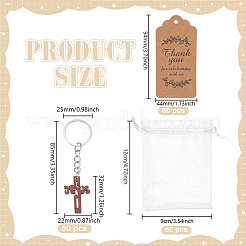 60Pcs Cross with Word Wood Pendant Keychains&nbsp;KEYC-GO0001-16