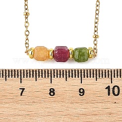 Natural Multicolor Tourmaline Faceted Cube Beads Pendant 304 Stainless Steel Satellite Chain Necklacs for Women&nbsp;NJEW-JN06541-01