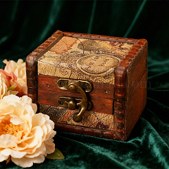 Square Retro Wood Jewelry Set Storage Organizer Boxes with Clasps&nbsp;CON-CL0001-13B