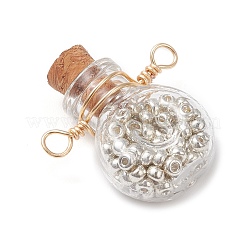 6Pcs 6 Colors Glass Bottle with Round Seed Beads Inside Connector Charms&nbsp;PALLOY-JF04511-02