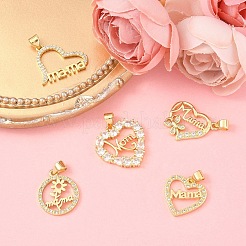 5Pcs 5 Style Brass Micro Pave Clear Cubic Zirconia Pendants&nbsp;ZIRC-YW0001-24