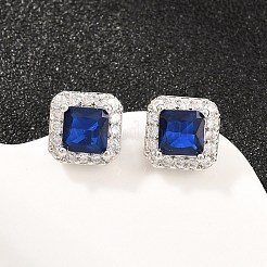Square Brass Micro Pave Cubic Zirconia Stud Earrings&nbsp;EJEW-Z164-22P