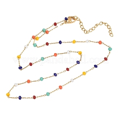 Colorful Rondelle Plastic Beads Handmade Link Chain Necklaces&nbsp;NJEW-P354-02B-G