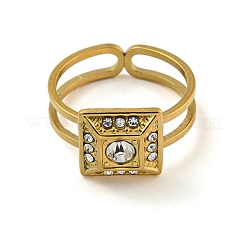 Ion Plating(IP) 304 Stainless Steel Rhinestone Square Finger Rings for Women Men&nbsp;STAS-Z060-01G