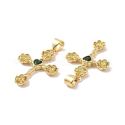 Cross with Flower Brass Micro Pave Cubic Zirconia Pendants&nbsp;KK-G435-06G