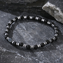 Natural Lava Rock Round Beaded Stretch Bracelets for Men&nbsp;QH2460