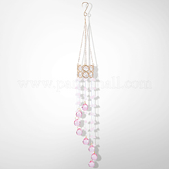 Flower Round Glass Beads Tassel Hanging Suncatchers for Window Garden Outdoor Decoration&nbsp;HJEW-WH20020-007B