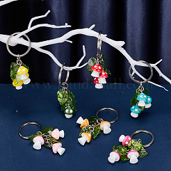 Resin Mushroom & Plastic Leaf Pendant Keychain&nbsp;KEYC-AB00040