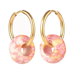 Rondelle Natural Ocean White Jade Dangle Hoop Earrings&nbsp;EJEW-JE04854