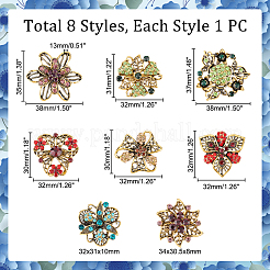8Pcs 8 Style Rhinestone Flower Safety Pin Brooch&nbsp;JEWB-PH0001-23