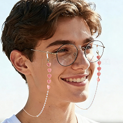 3Pcs 3 Colors Iron & Resin Heart Eyeglasses Chains&nbsp;AJEW-CN0007-85