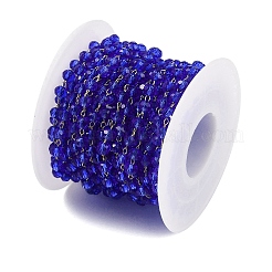 Ion Plating(IP) 304 Stainless Steel & Faceted Transparent Glass Handmade Beads Chain&nbsp;CHS-H028-02G