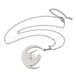 201 Stainless Steel Moon with Woman Pendant Necklaces for Ramadan & Eid Mubarak&nbsp;NJEW-D318-02P